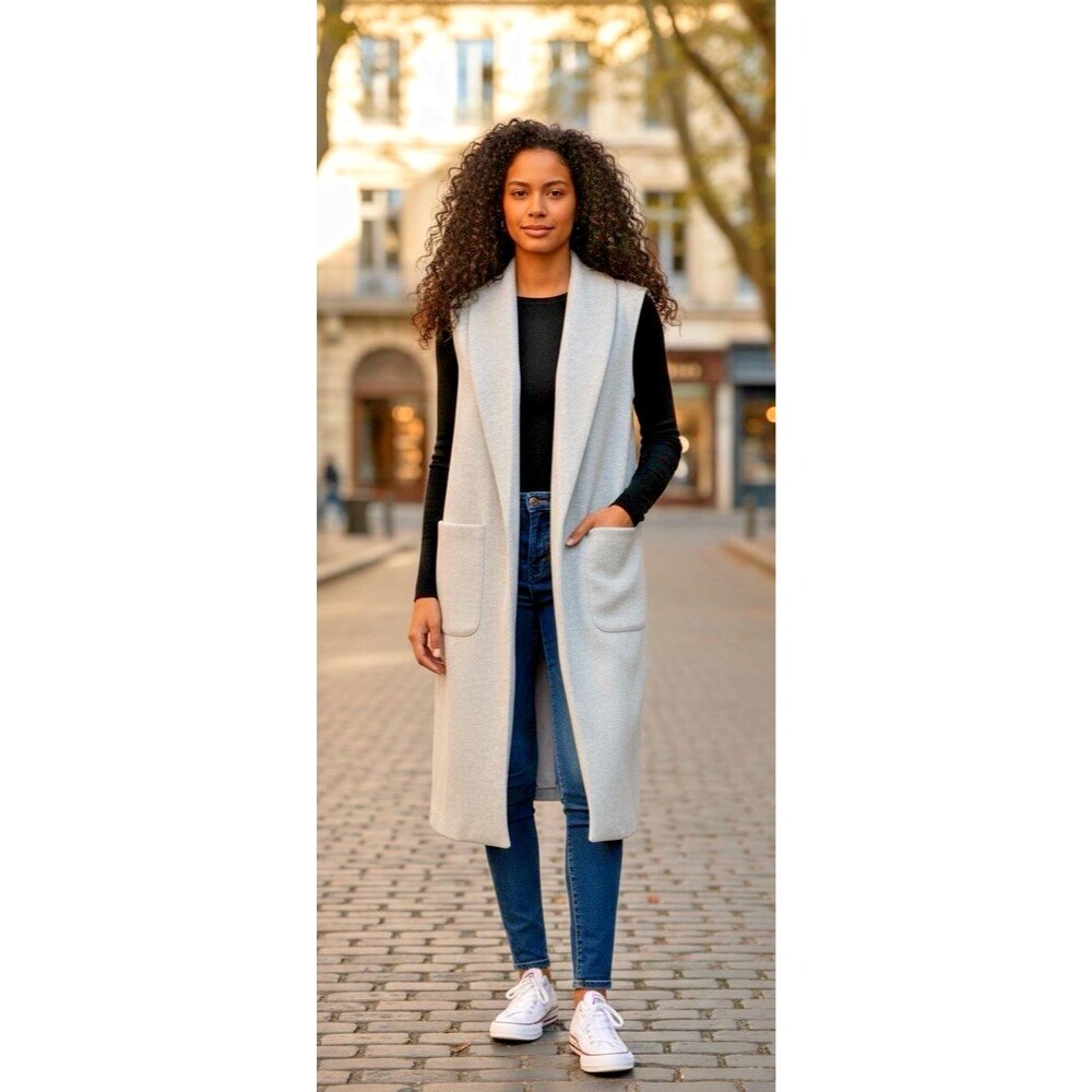 Joie womens NWOT long luxury sleeveless cardigan gray Medium western travel